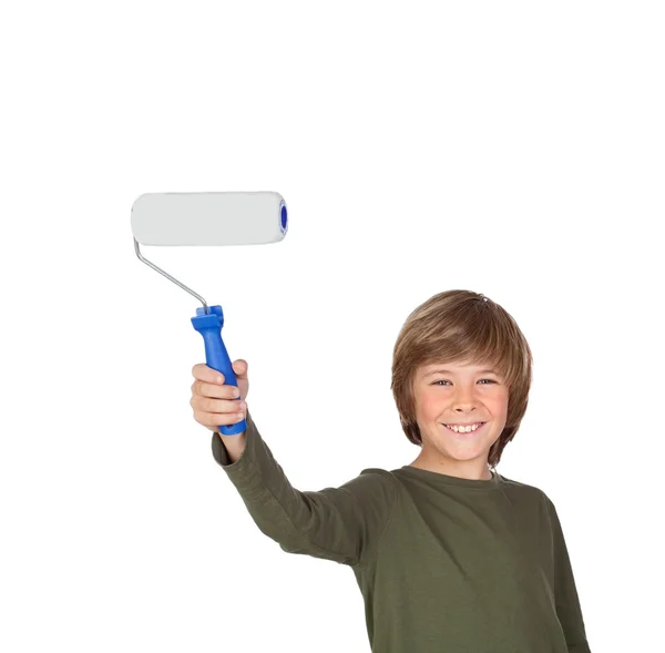 Niño adorable con un rodillo de pintura —  Fotos de Stock