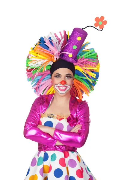 Drôle fille clown avec un Gros coloré perruque — Photo