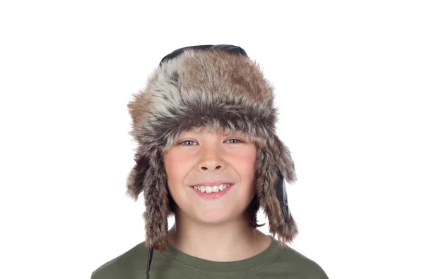 Retrato de criança adorável com um chapéu de couro — Fotografia de Stock