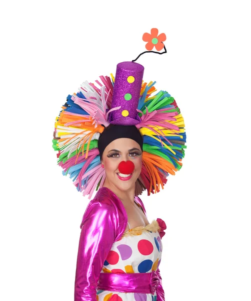 Drôle fille clown avec un Gros coloré perruque — Photo