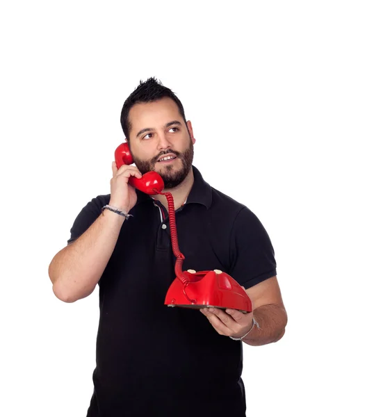 Bearded man speaking by phone — Stock Photo, Image