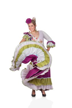 İspanyol kız Endülüs geleneksel kostüm dans giymiş