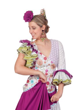 İspanyol kız Endülüs geleneksel kostüm dans giymiş