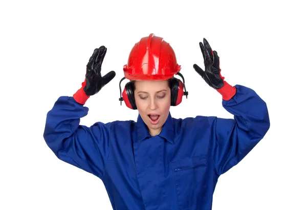 Surprised woman industrial worker — Stock Photo, Image