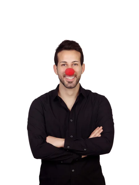 Молодий бізнесмен з клоунним носом — стокове фото