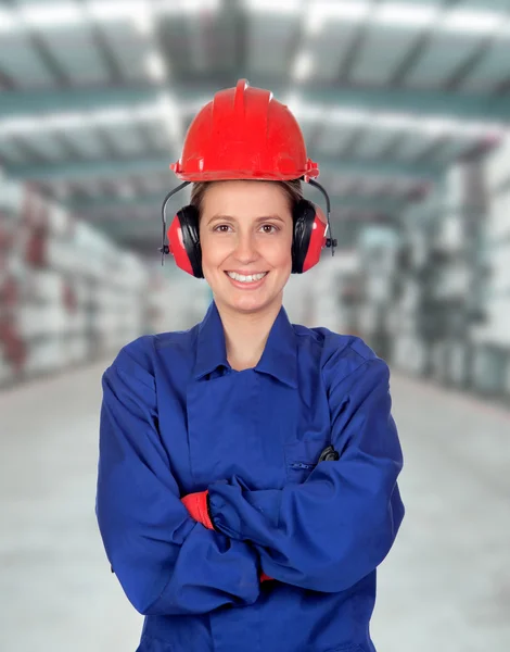 Happy woman industrial worker — Stock Photo, Image