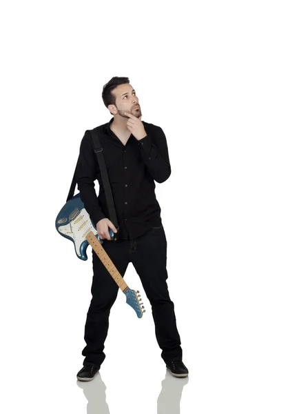 Thoughtful Young Man With Guitar — Stock Photo, Image