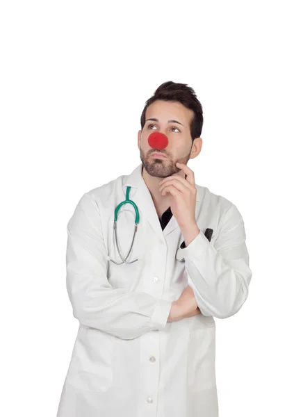 Retrato de médico palhaço pensativo — Fotografia de Stock