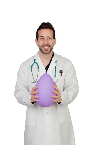 Young Male Doctor Holding Balloon — Stock Photo, Image