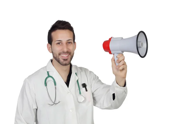 Giovane maschio medico holding megafono — Foto Stock