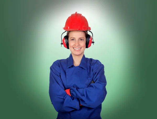 Glad kvinna industriarbetare — Stockfoto