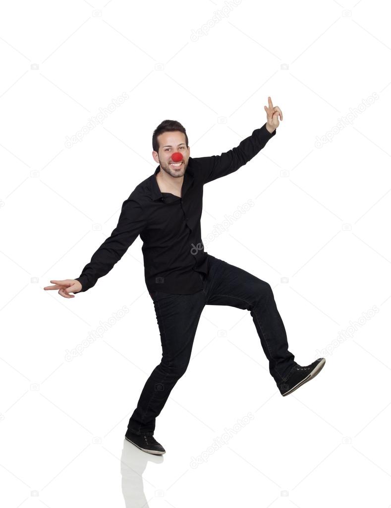 Young Man Dancing With Clown Nose