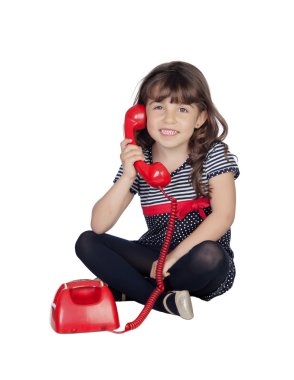 kırmızı telefon ile küçük bir çocuk