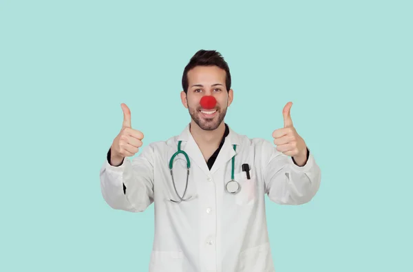 Doctor with a clown nose saying Ok — Stock Photo, Image