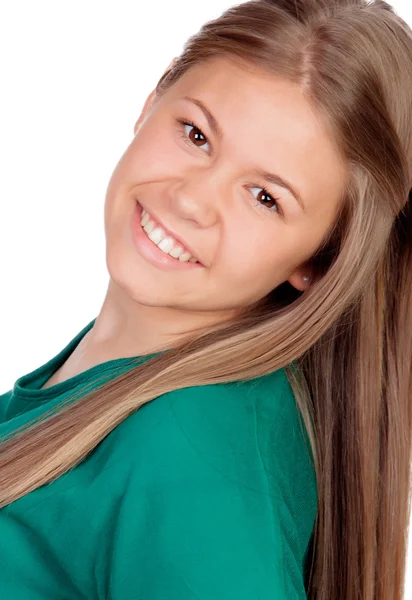 Vacker ung flicka med grön t-shirt — Stockfoto