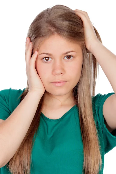 Beautiful young girl with green t-shirt — Stock Photo, Image