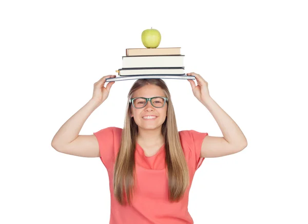 Högskolestudent debiteras med böcker — Stockfoto