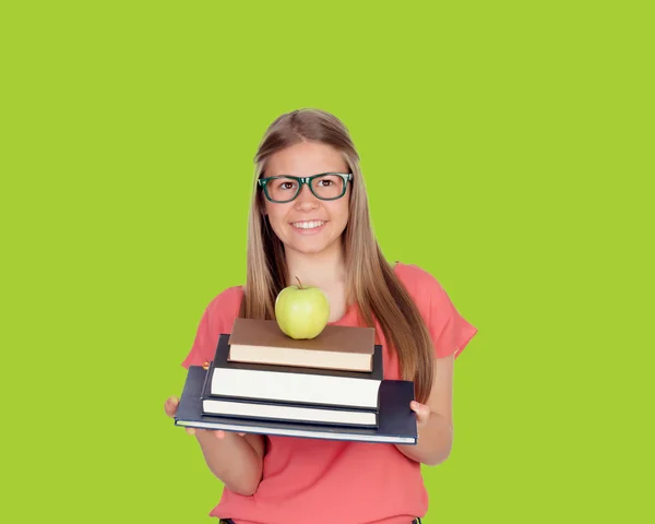 Högskolestudent debiteras med böcker — Stockfoto