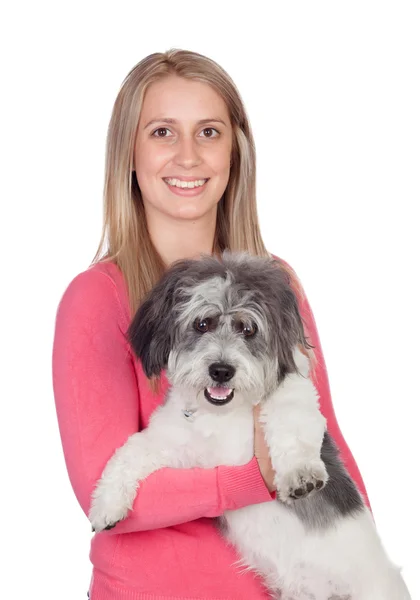 Atractiva mujer con su perro — Foto de Stock