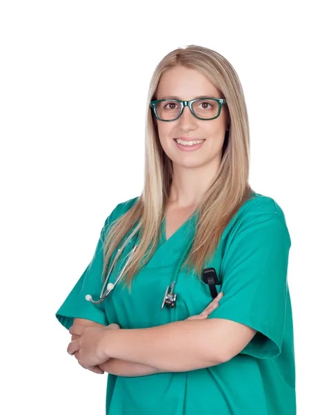 Atractive medicinska tjej med glasögon — Stockfoto