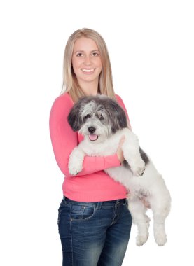 çekici bir kadın ile onun köpek