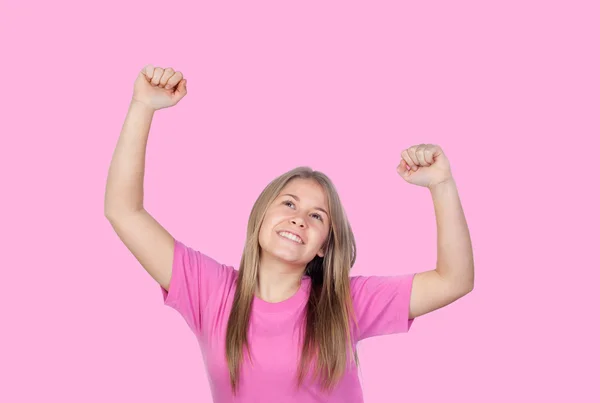 Pretty teen girl celebrating something — Stock Photo, Image