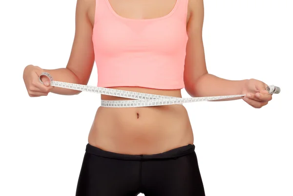 Thin waist woman with a tape measure — Stock Photo, Image