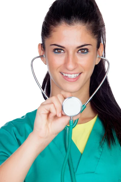 Attraente medico donna con uniforme verde — Foto Stock