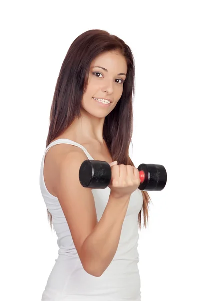 Attractive brunette girl tightening their muscles — Stock Photo, Image