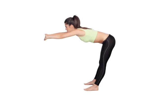 Bella donna che fa stretching nel suo allenamento — Foto Stock