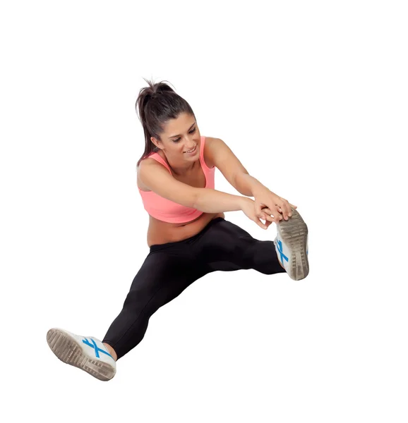 Mujer bonita haciendo estiramiento en su entrenamiento —  Fotos de Stock