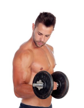 Muscular man lifting weights clipart