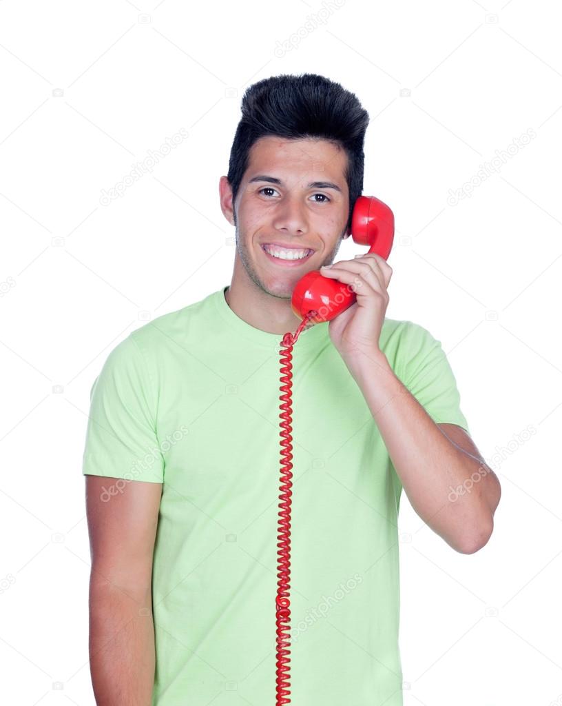 電話で呼び出してカジュアルな若い男性 ストック写真 C Gelpi