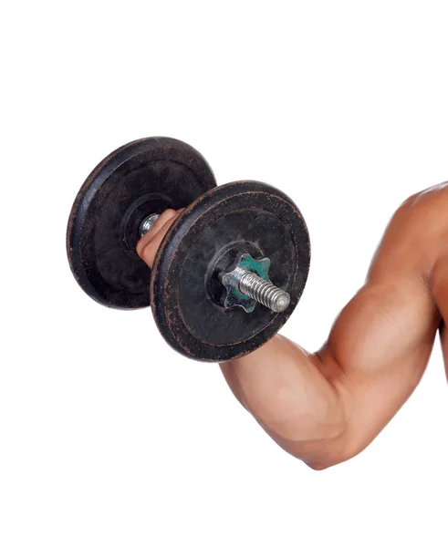 Muskulösa arm lyfta vikter — Stockfoto