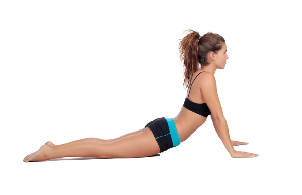 Mulher atraente fazendo exercícios pilates — Fotografia de Stock