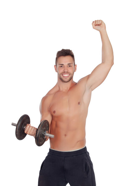 Muscled guy lifting weights