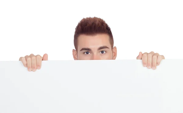 Attractive young man with a blank placard — Stock Photo, Image