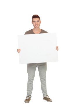 boş bir afiş ile çekici bir genç adam