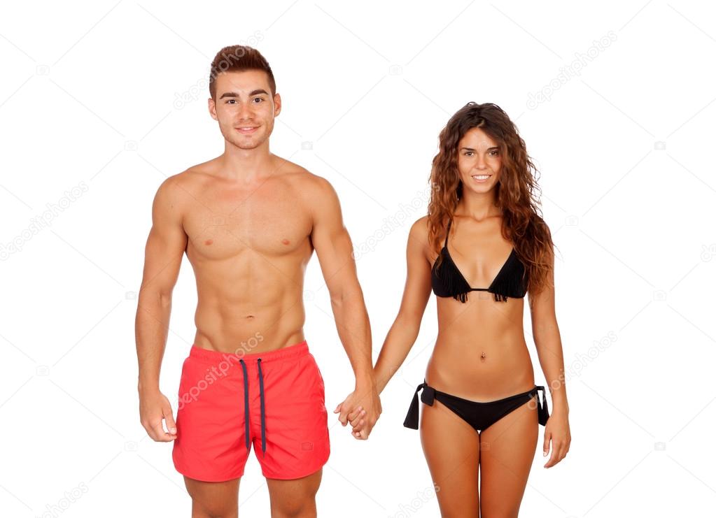 Loving couple in swimwear