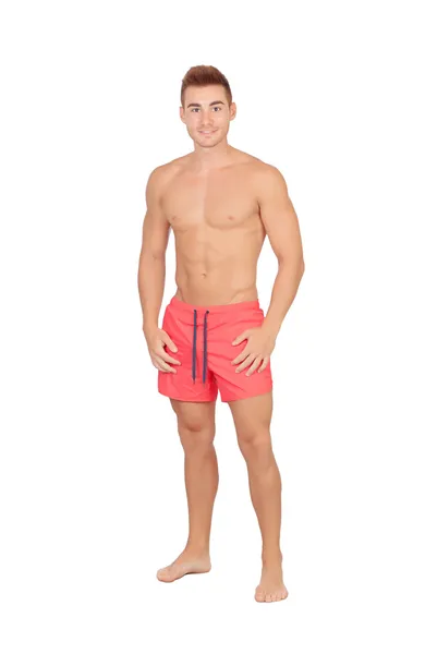 Beau sauveteur avec maillot de bain rouge — Photo