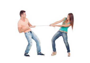 Couple of lovers pulling a rope clipart