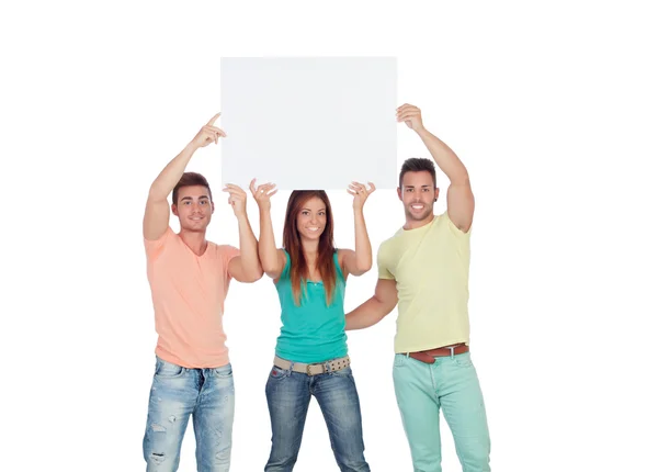 Group of young people with a blank placard — Stock Photo, Image