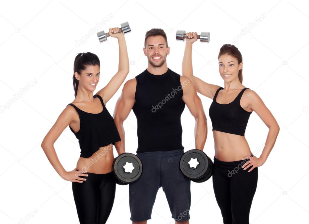 Group of friends with dumbbells