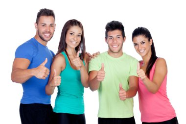Tamam diyerek fitness giysileri ile arkadaş grubu