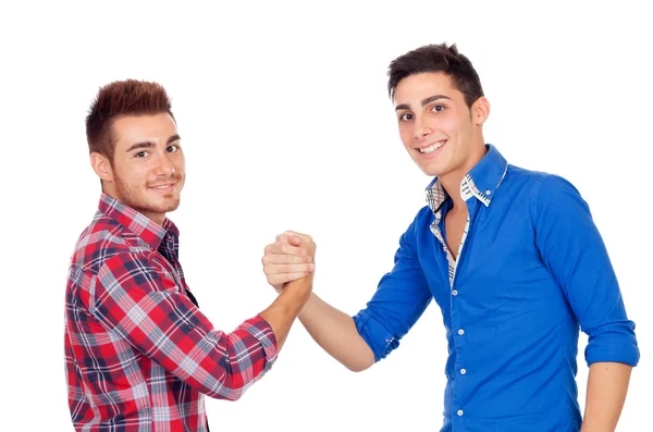 Couple of best friends shaking hands — Stock Photo, Image
