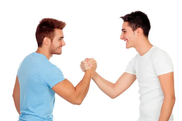 Couple of best friends shaking hands — Stock Photo, Image