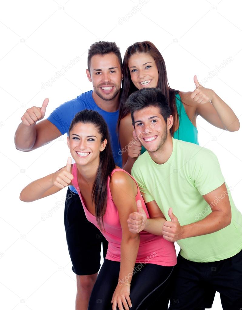 Group of friends with fitness clothes saying Ok
