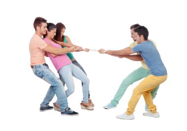 Young people pulling a rope clipart