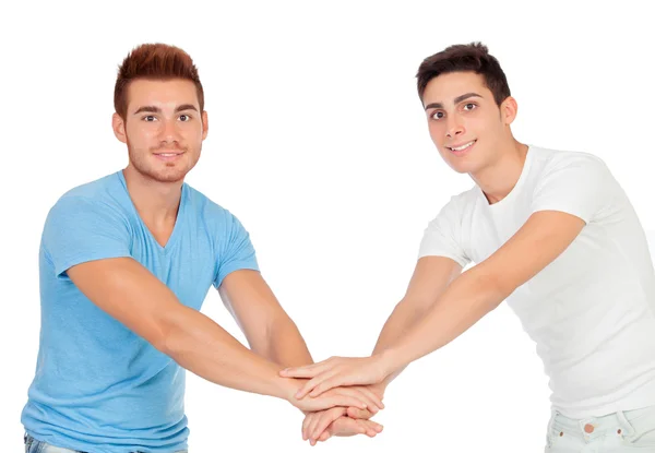 Couple of best friends shaking hands — Stock Photo, Image