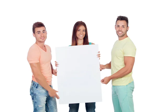 Group of young people with a blank placard — Stock Photo, Image